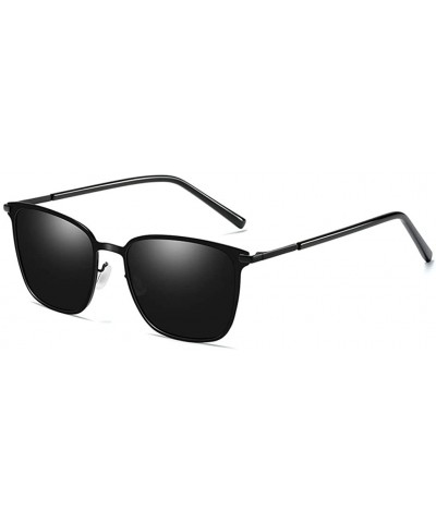 Retro Classic Square Polarized Sunglasses Driver Metal Frame sun glasses for Men - Black / Grey - CR197D0QK9Z $11.34 Square