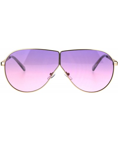 Oversize Gradient Oceanic Hippie Lens Metal Rim Shield Pilots Sunglasses - Purple Pink - CG185KMUTN4 $7.12 Shield