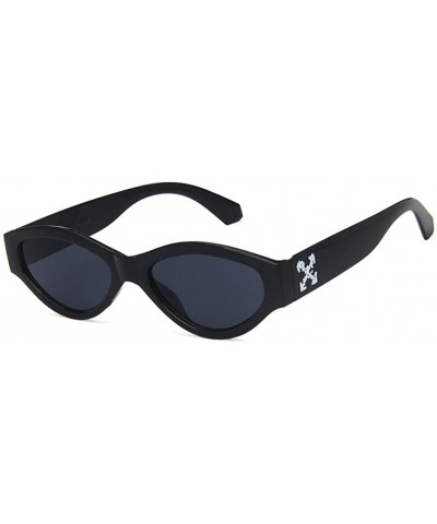 Unisex Sunglasses Retro Bright Black Grey Drive Holiday Oval Non-Polarized UV400 - Bright Black Grey - CR18RI0S20Q $6.99 Oval