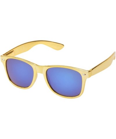 Retro Square Fashion Sunglasses in Black Frame Blue Lenses - Gold-blue - C311OJA117T $4.82 Wayfarer