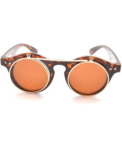 Classic Small Retro Steampunk Circle Flip Up Sunglasses Cool Retro - Tort/Brown - C717AA862OH $6.89 Round