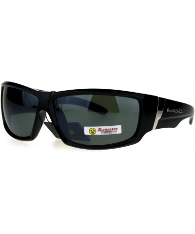 Biohazard Mens Sunglasses Designer Fashion Rectangular Wrap Shades UV 400 - Glossy Black - CR186CNIQ2E $5.24 Wrap