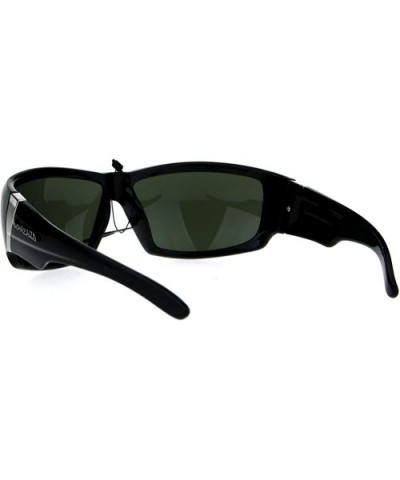 Biohazard Mens Sunglasses Designer Fashion Rectangular Wrap Shades UV 400 - Glossy Black - CR186CNIQ2E $5.24 Wrap