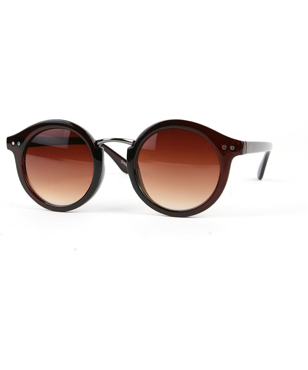 Retro Fashion Metal Nose Bridge Round Sunglasses P2205 - Brown-gradientbrown Lens - CK126SMXZZH $11.16 Round