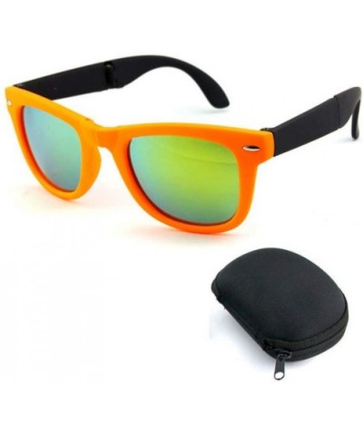 Foldable Sunglasses with Box Vintage Sun Glasses Men Shopping Travel Colorful - Orange Yellow-box - C9194OS5IM8 $19.43 Rimless