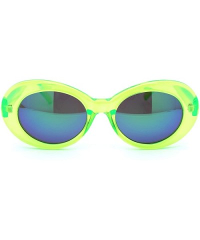 Womens Color Mirror Mod Thick Plastic Oval Round Designer Sunglasses - Dark Green Teal Mirror - CT18YC4O739 $5.26 Oval