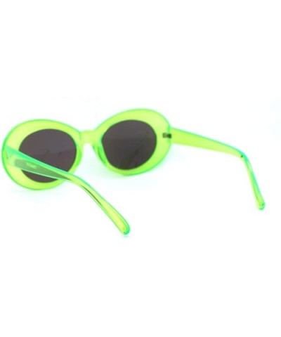 Womens Color Mirror Mod Thick Plastic Oval Round Designer Sunglasses - Dark Green Teal Mirror - CT18YC4O739 $5.26 Oval