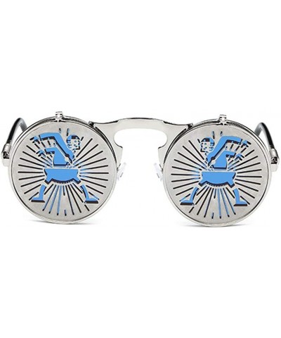 Vintage Flip Up Sunglasses Juniors John Lennon Style Circle Sun Glasses - Silverc12 - C318RR0TMCO $8.36 Round