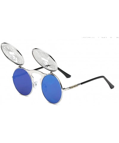 Vintage Flip Up Sunglasses Juniors John Lennon Style Circle Sun Glasses - Silverc12 - C318RR0TMCO $8.36 Round