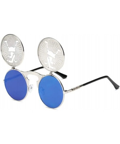 Vintage Flip Up Sunglasses Juniors John Lennon Style Circle Sun Glasses - Silverc12 - C318RR0TMCO $8.36 Round