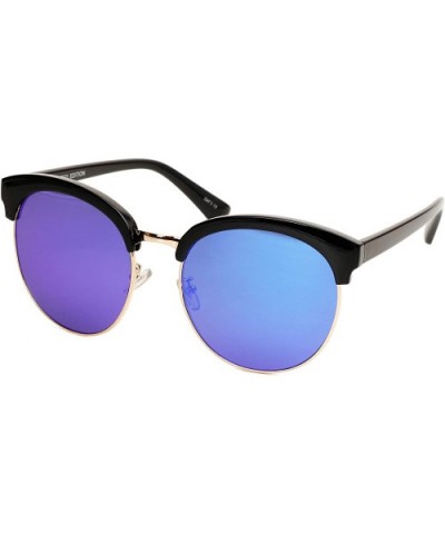 97018XL Premium Oversize Cats eye Womens Mens Mirror Funky Flat Sunglasses - Blue - CX12I74N85L $8.06 Cat Eye
