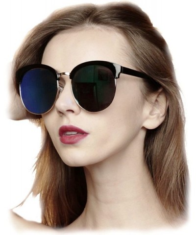 97018XL Premium Oversize Cats eye Womens Mens Mirror Funky Flat Sunglasses - Blue - CX12I74N85L $8.06 Cat Eye