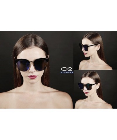 97018XL Premium Oversize Cats eye Womens Mens Mirror Funky Flat Sunglasses - Blue - CX12I74N85L $8.06 Cat Eye