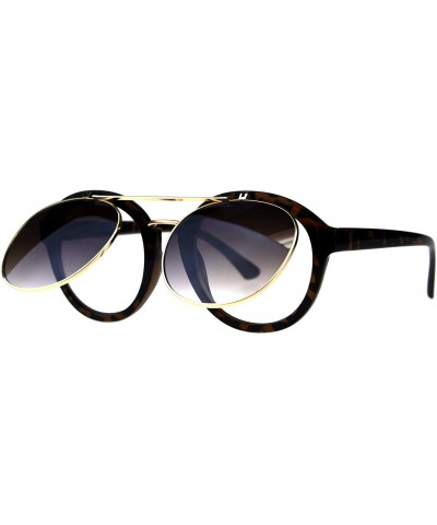 Flip Up Sunglasses Clear Lens Glasses Round Retro Unisex Fashion Shades - Tortoise (Brown Smoke/Clear) - C818KHWYYY5 $8.79 Round
