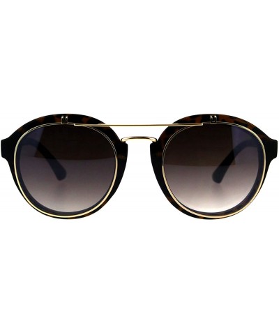 Flip Up Sunglasses Clear Lens Glasses Round Retro Unisex Fashion Shades - Tortoise (Brown Smoke/Clear) - C818KHWYYY5 $8.79 Round