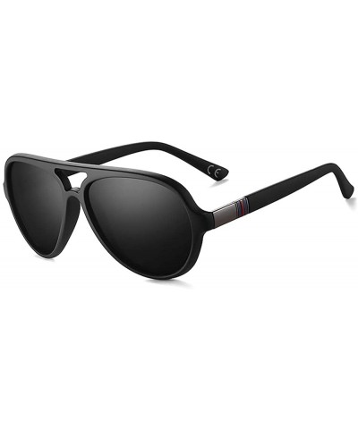 Aviator Twin-Beams Polarized Lightweight Sunglasses Plastic Oval Classic Double Bridge Frame For Men - CG186H9G4WZ $9.09 Round