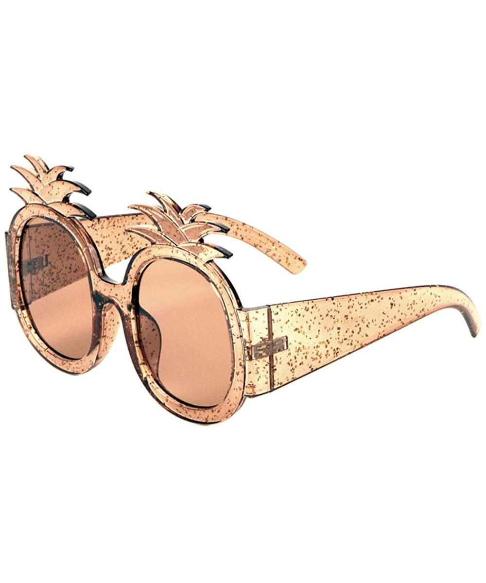 Round Party Pineapple Shape Crystal Sunglasses - Brown - CT197U6607K $10.96 Round