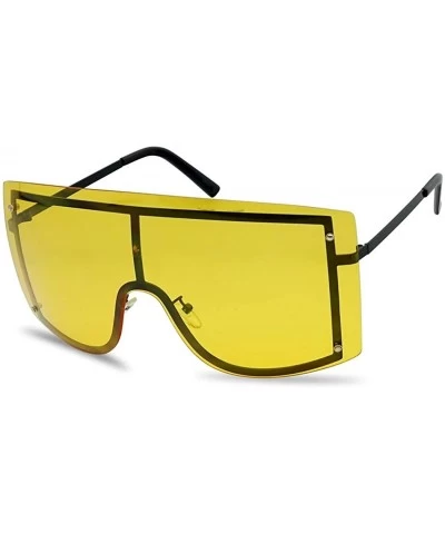 Women's Big Squared Oversized Rimless Shield Color Transparent Visor Sunglasses - Black Frame - Yellow - CK18HZ4NAC7 $8.92 Round