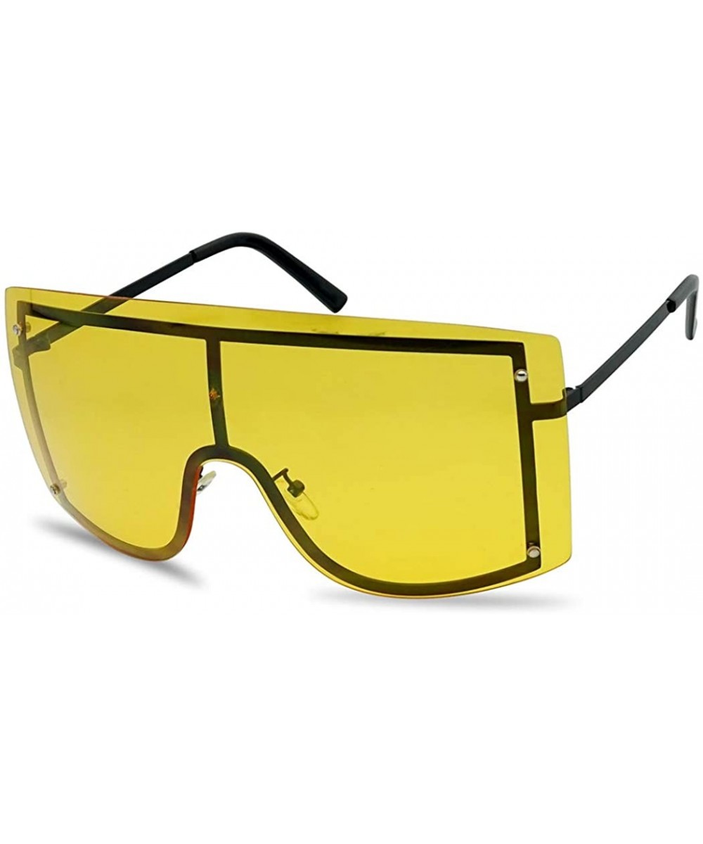 Women's Big Squared Oversized Rimless Shield Color Transparent Visor Sunglasses - Black Frame - Yellow - CK18HZ4NAC7 $8.92 Round