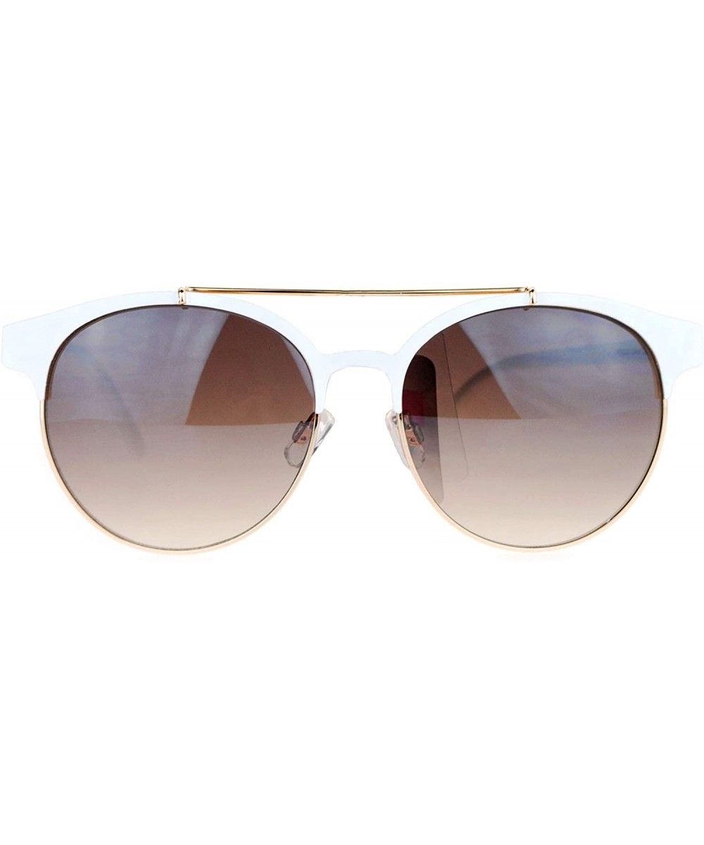 Womens Metal Half Horn Rim Large Round Horned Sunglasses - White - CF12C3DLNTP $8.53 Round