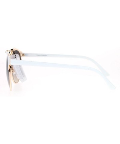 Womens Metal Half Horn Rim Large Round Horned Sunglasses - White - CF12C3DLNTP $8.53 Round