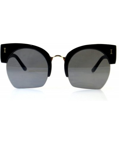 Retro Bold Frame Horn Rimmed Bottom Cut Round Sunglasses A122 - Black/ Black Sd - CA180A5GI2R $8.87 Square
