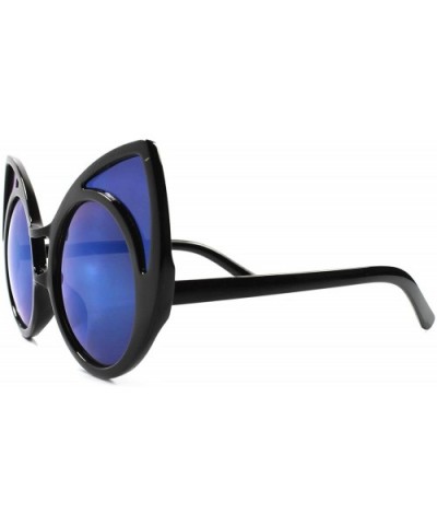 Mirror Lens Vintage Retro Party Funny Funky Oversized Cat Eye Sunglasses - Black / Blue - CI1896ZINAK $8.60 Cat Eye