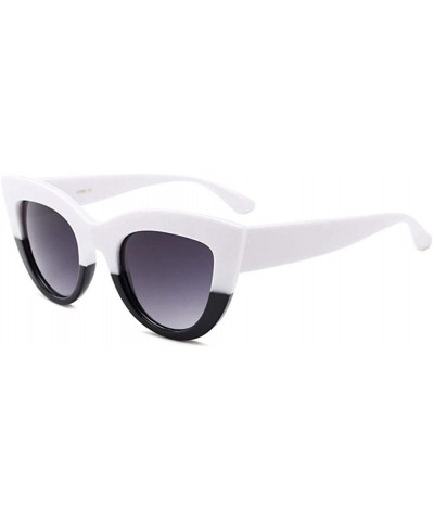 Cat eye sunglasses ladies uv400 eye care anti-UV fashion obstruction - Black and White Box Double Gray Piece - CM18M6AYQ6A $7...
