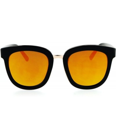 Flat Mirrored Lens Futuristic Horned Rim Womens Sunglasses - Black Orange - CH12N1ZGJ1X $11.27 Rectangular