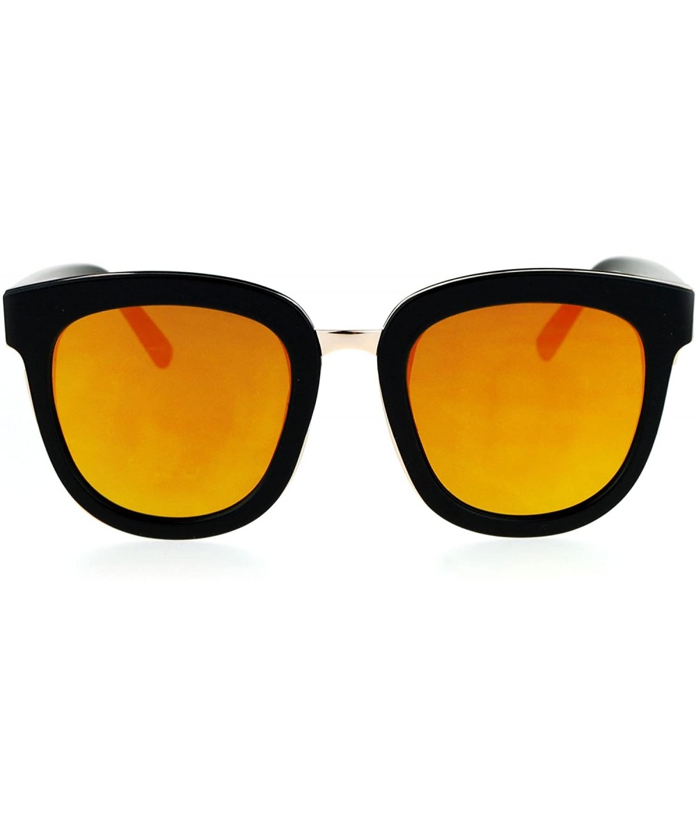 Flat Mirrored Lens Futuristic Horned Rim Womens Sunglasses - Black Orange - CH12N1ZGJ1X $11.27 Rectangular