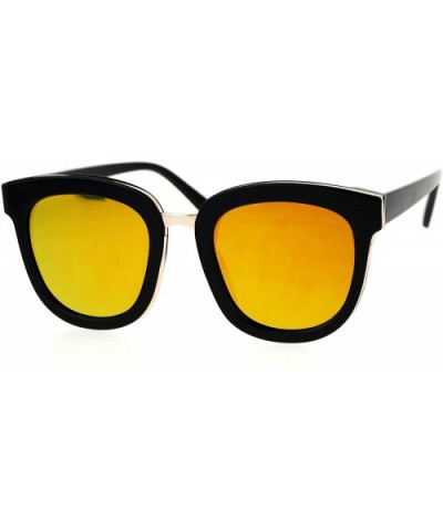 Flat Mirrored Lens Futuristic Horned Rim Womens Sunglasses - Black Orange - CH12N1ZGJ1X $11.27 Rectangular