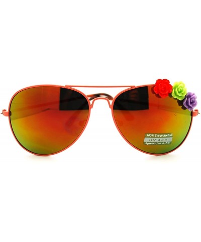 Rose Flower Decor Womens Aviator Sunglasses Thin Metal Frame - Coral - CC1869Y7OE3 $5.82 Aviator