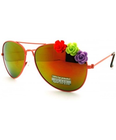 Rose Flower Decor Womens Aviator Sunglasses Thin Metal Frame - Coral - CC1869Y7OE3 $5.82 Aviator