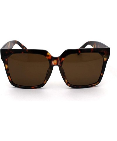 Womens Horn Rim Boyfriend Plastic Squared Rectangle Sunglasses - Tortoise Solid Brown - CY19CKIGE5H $11.98 Rectangular