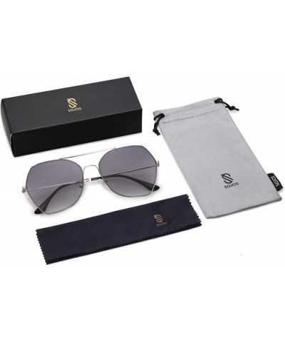 Women's Sunglasses - Large Hexagonal Ultra Light - LUMIN SJ1124 - C3 Silver Frame/Gradient Grey Lens - C118ASO2Q40 $8.48 Aviator