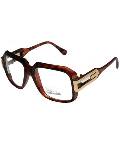 Large Classic Retro Square Frame Clear Lens Glasses with Gold Accent - Tortoise/Gold - CD128Z976HJ $6.50 Oversized