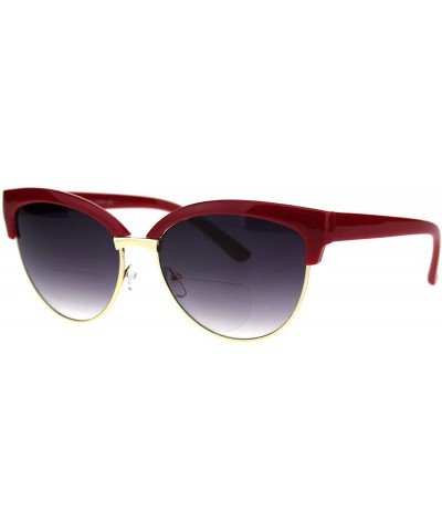 Womens Cat Eye Half Rim Horn Chic Designer Bifocal Reading Sunglasses - Red Gold Smoke - C718QSA7K2X $11.80 Cat Eye