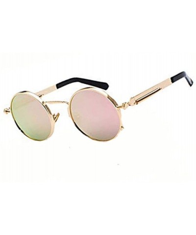 Unisex Retro Round Sunglasses Metal Circle Steampunk Gothic Sunglasses - Pink - CL18QS0KEW5 $6.14 Aviator