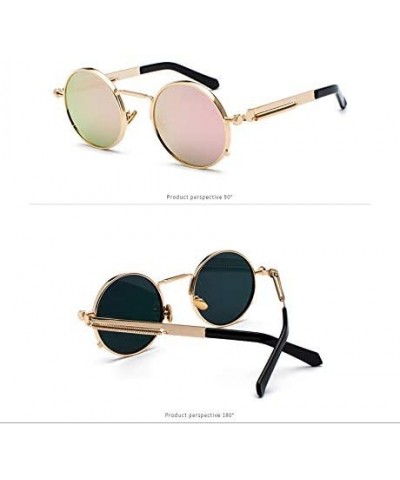 Unisex Retro Round Sunglasses Metal Circle Steampunk Gothic Sunglasses - Pink - CL18QS0KEW5 $6.14 Aviator