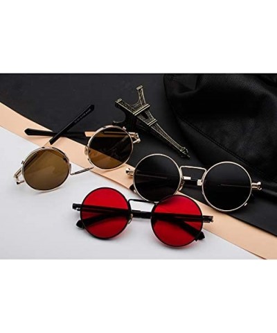 Unisex Retro Round Sunglasses Metal Circle Steampunk Gothic Sunglasses - Pink - CL18QS0KEW5 $6.14 Aviator