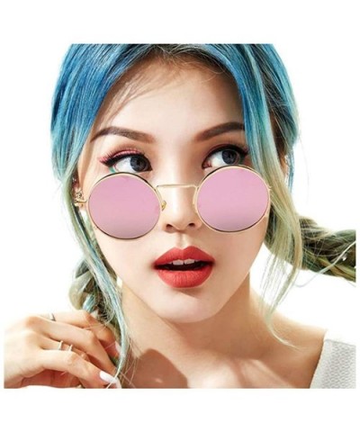 Unisex Retro Round Sunglasses Metal Circle Steampunk Gothic Sunglasses - Pink - CL18QS0KEW5 $6.14 Aviator