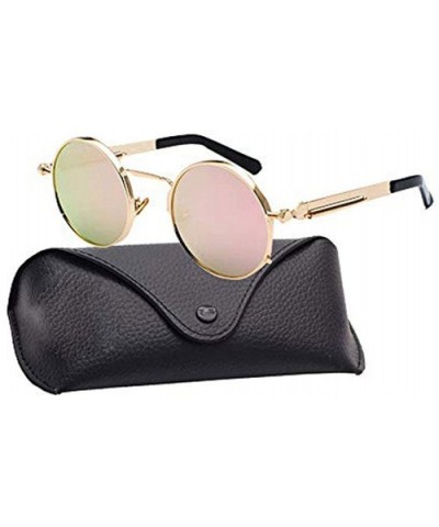 Unisex Retro Round Sunglasses Metal Circle Steampunk Gothic Sunglasses - Pink - CL18QS0KEW5 $6.14 Aviator