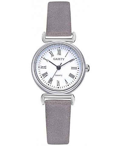 Woman Watches - Fashion Leather Band Analog Quartz Round Roman Numerals Dial Wrist Watch - Gray - CB18U6SOMUR $8.06 Round