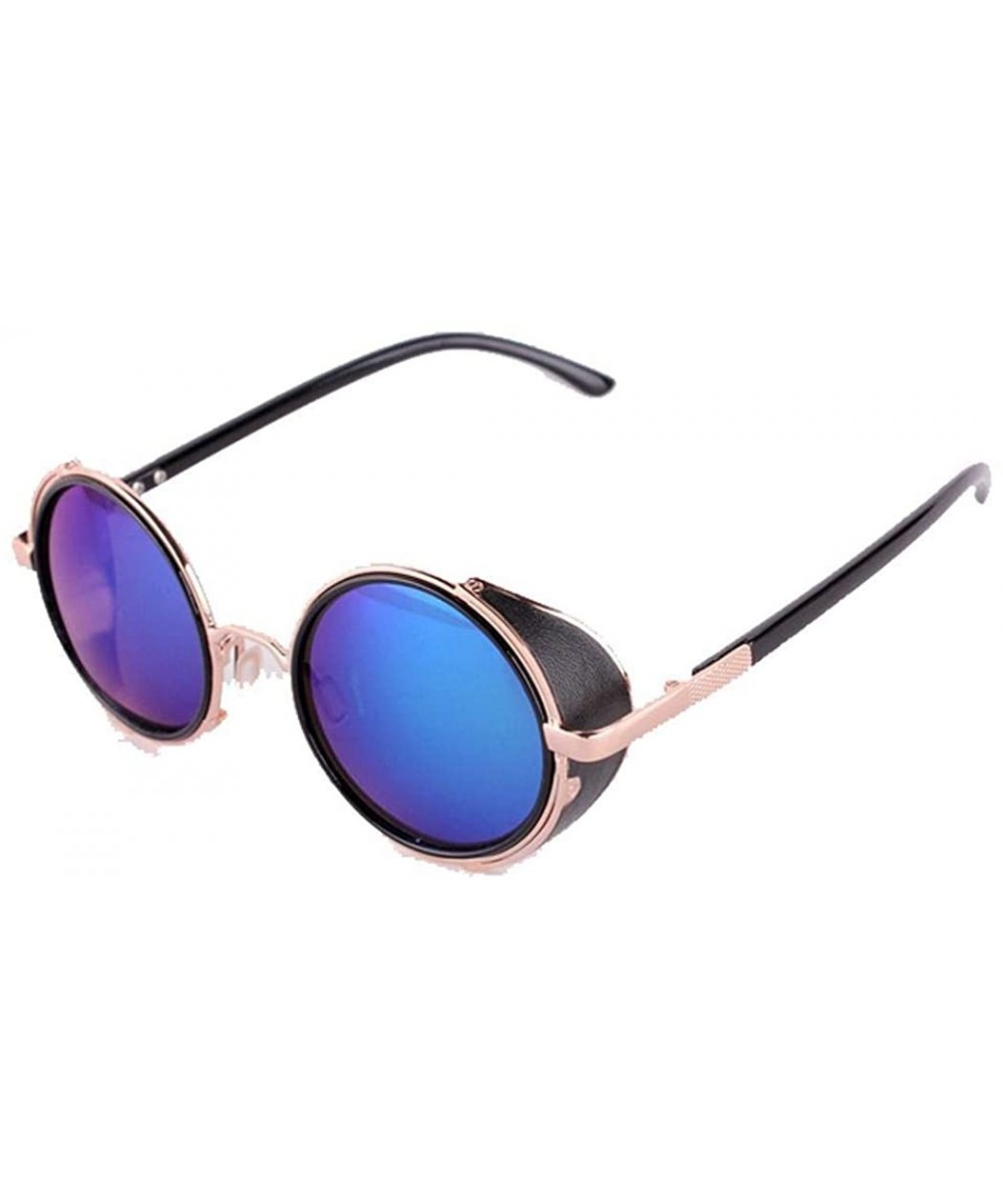 Men Retro Style Sunglasses Round Frame Color Lens Sunglasses Sunglasses - Gold Blue - CF18RQUWCAU $12.86 Round