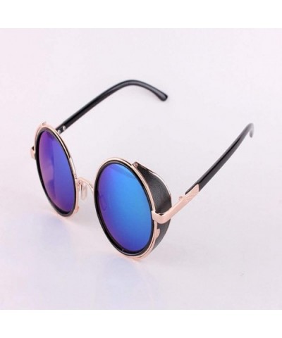 Men Retro Style Sunglasses Round Frame Color Lens Sunglasses Sunglasses - Gold Blue - CF18RQUWCAU $12.86 Round