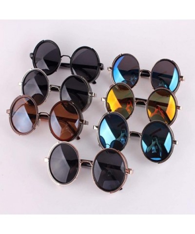 Men Retro Style Sunglasses Round Frame Color Lens Sunglasses Sunglasses - Gold Blue - CF18RQUWCAU $12.86 Round