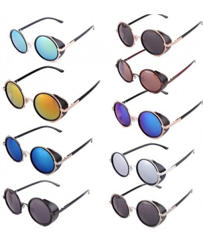 Men Retro Style Sunglasses Round Frame Color Lens Sunglasses Sunglasses - Gold Blue - CF18RQUWCAU $12.86 Round