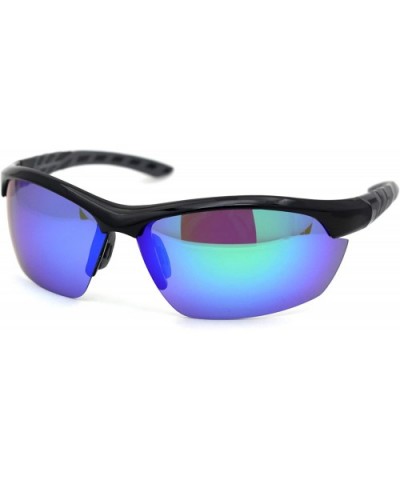Mens Polarized Baseball Plastic Half Rim Warp Sport Sunglasses - Black Grey Teal Mirror - CR18XTTI6QM $11.39 Sport