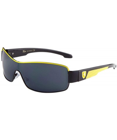 Wide One Piece Shield Lens Texture Pattern Hook Temple Sunglasses - Yellow - CB199E734G2 $12.95 Shield