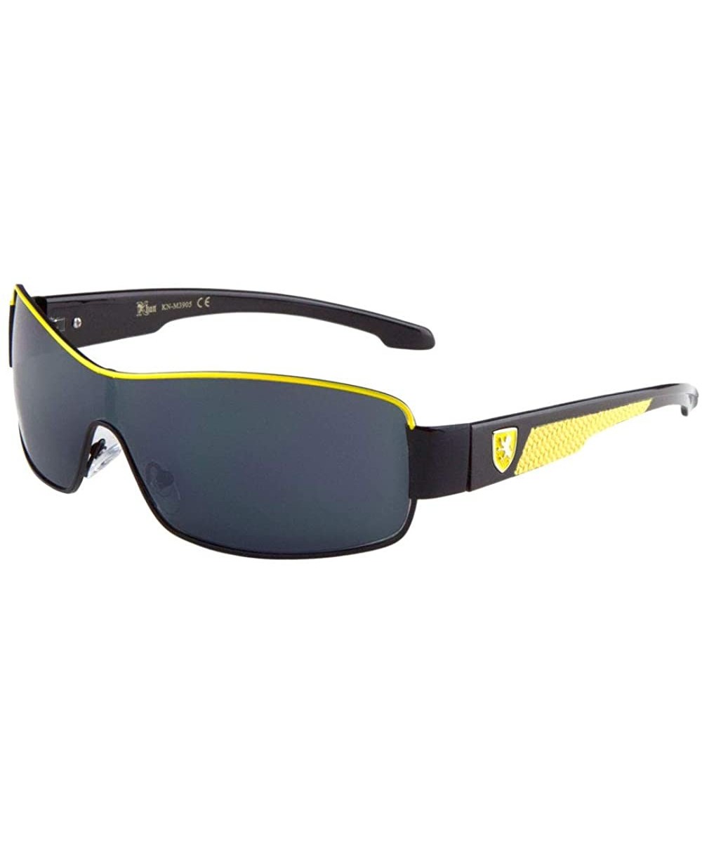 Wide One Piece Shield Lens Texture Pattern Hook Temple Sunglasses - Yellow - CB199E734G2 $12.95 Shield